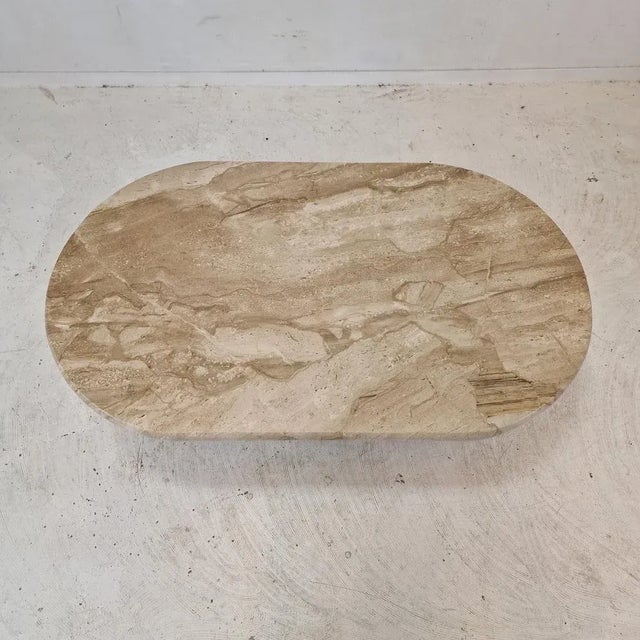 Italian Oval Coffee Table in Travertine, 1980s For Sale - Image 10 of 13