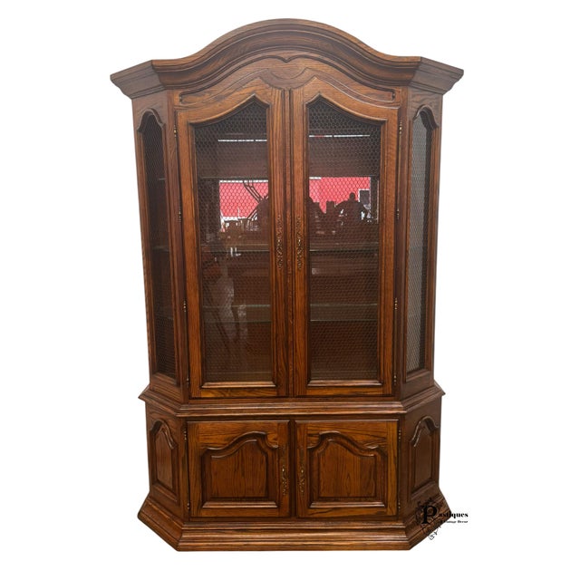 Vintage Century French Country Style Oak Display / China Cabinet For Sale - Image 10 of 11