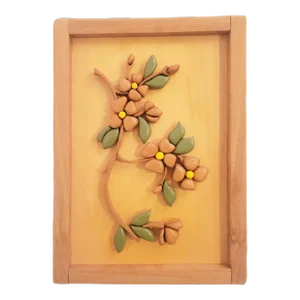 Vinatge Custom Made MCM 3 Dimentional Floral Wood Framed Wall