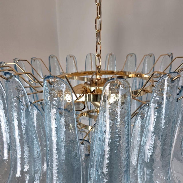 1980s Mid Century Modern Blue Murano Glass Petal Chandelier For Sale - Image 14 of 14