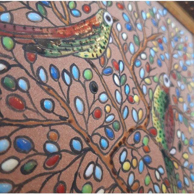 Green Spanish Tree of Life Bird Tile Relief Paint 3d Art Tello Spain For Sale - Image 8 of 11