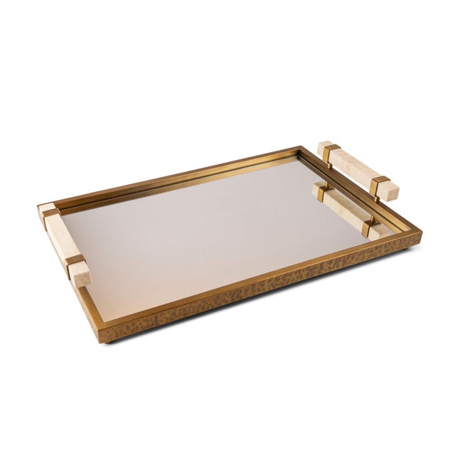 Brass Artemis Tray with Travertine Handles For Sale - Image 8 of 8