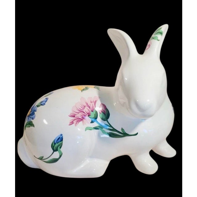 Modern Tiffany & Co Sintra Rabbit Bunny Figure Features Hand-Painted Flowers Vintage Porcelain For Sale - Image 3 of 4