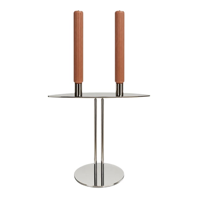 1980s Peter Maly for Wilkens Stainless Steel Two-Light Candelabrum For Sale