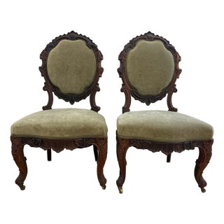 Victorian Rococo Revival Walnut Parlor Chairs - Pair For Sale
