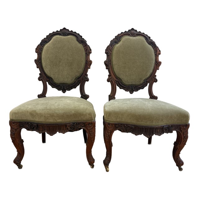 Victorian Rococo Revival Walnut Parlor Chairs - Pair For Sale