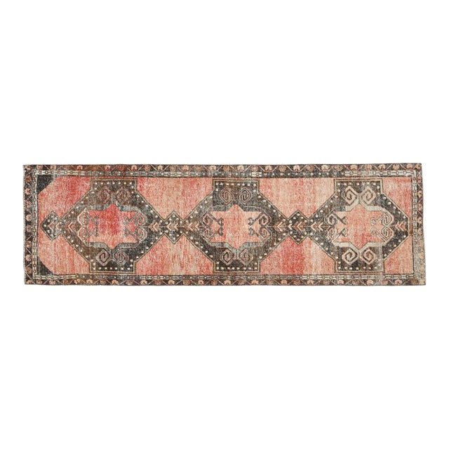 Orange Brown Turkish Vintage Handmade Wool Runner Rug For Sale
