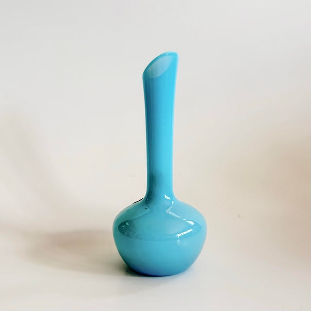 1960s French Blue Opaline Glass Bud Vase, Sevres Cristallerie, France (With Label ) For Sale - Image 5 of 9