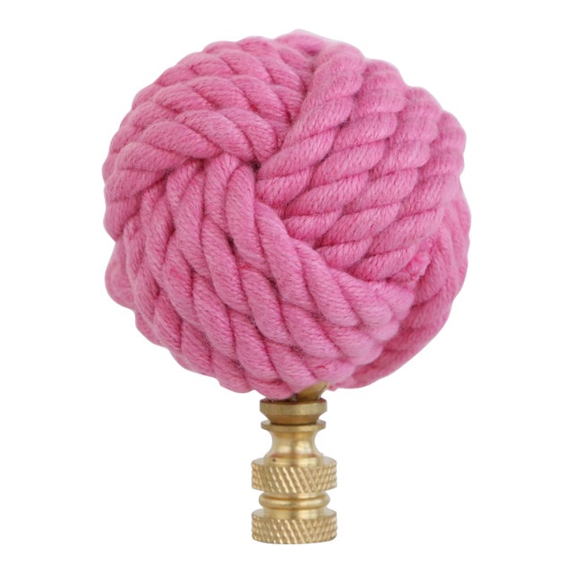 Nautical Knot Lamp Finial in Pink on Brass Hardware For Sale