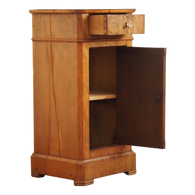 Antique Louis Philippe Bedside Table in Burr Walnut with Marble Top, 1860s For Sale