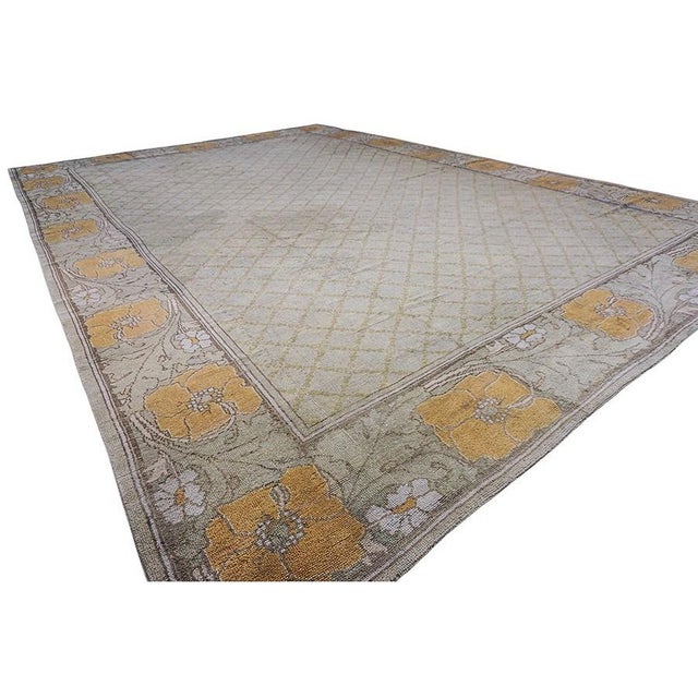 Arts & Crafts 1920s Antique Ivory Geometric Donegal Arts & Crafts Ireland Large Oversized Rug For Sale - Image 3 of 10