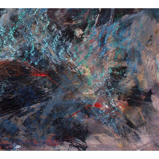Abstract Expressionism Space Abstract, Mid Century Abstract Expressionism With Grey, Black, Blue, Red by Rene Couturier For Sale - Image 3 of 5