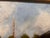 Signature in bottom right, but not clear. . This lovely oil on canvas painting captures a serene riverside or harbor...
