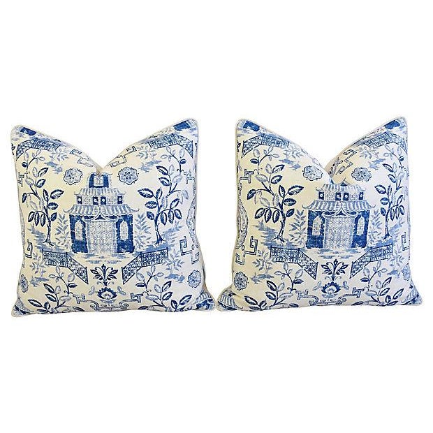 Custom Blue White Chinoiserie Feather Down Pillows 26 Square
