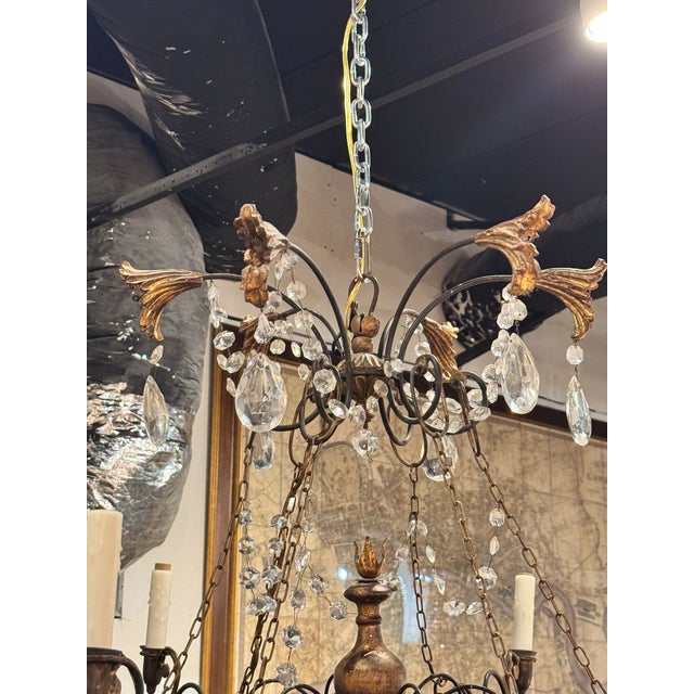 19th Century Italian Tuscan Iron and Giltwood Chandelier For Sale In Dallas - Image 6 of 8
