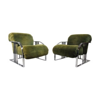 Rare Green Velvet Lounge Chairs by Milo Baughman For Sale