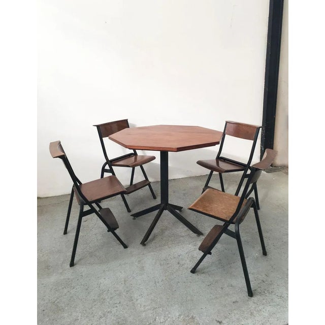 1950s Mid-Century Hexagonal Rosewood Dining Table with Black Iron Structure For Sale - Image 5 of 10