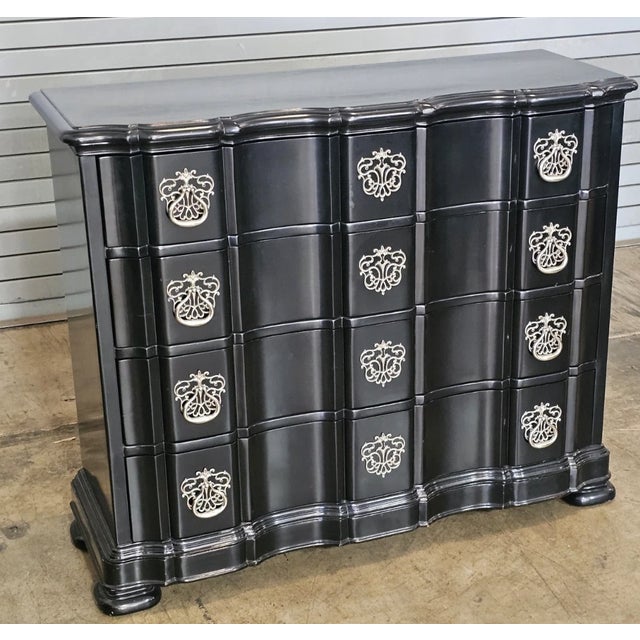 Henry Link Late 20th Century Henry Link Black Lacquered Chest of Drawers Provential Style Commode 4 Drawers For Sale - Image 4 of 10