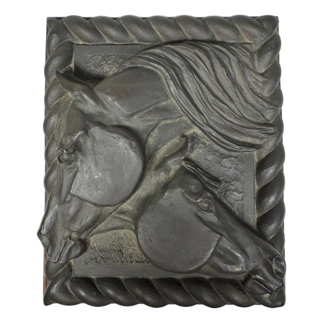 Vintage Equestrian Low Relief Lidded Wooden Decorative Organization Accessory Box, Black & Charcoal Gray For Sale