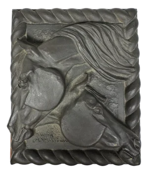 Vintage Equestrian Low Relief Lidded Wooden Decorative Organization Accessory Box, Black & Charcoal Gray