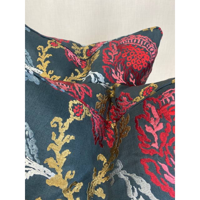 Nina Campbell “Coromandel” in Blue/Red/Neutral 22” PillowsA Pair