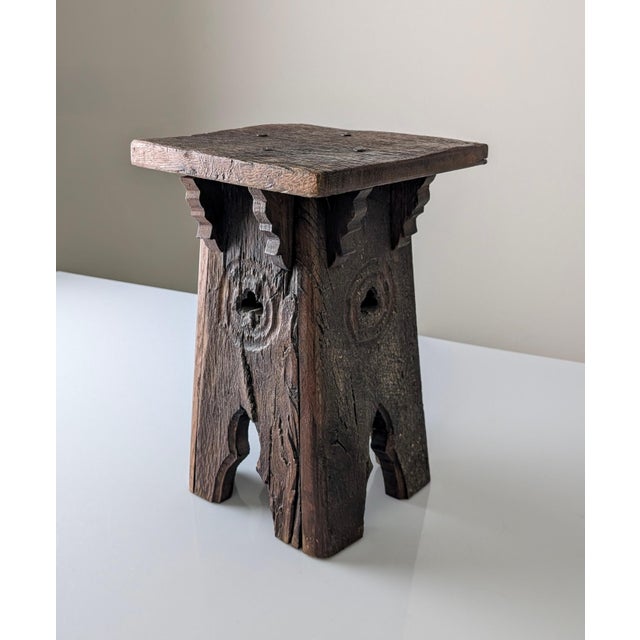 Neo-Gothic French Monastic Oak Pedestal Stool with Openwork Trefoils, 1900s, 1890s For Sale - Image 14 of 14