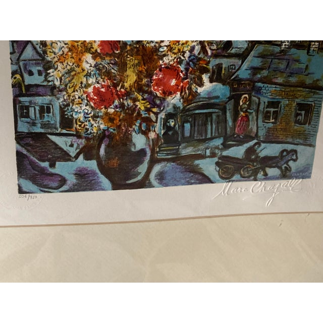 Modern Mid 20th Century Lithographic Technique Reproduction of an Original Work by Marc Chagall. Name: Le Bouquet Et Le Village Bleu Year: For Sale - Image 3 of 12