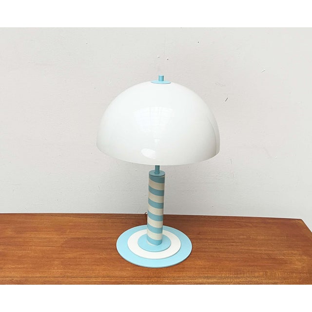 Metal German Postmodern Table and Floor Lamps with Light Blue and White Swirl Pattern, 1980s, Set of 2 For Sale - Image 7 of 18