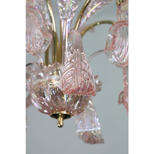 Liz Taylor, Iridiscent Pink Murano Glass Chandelier, 1980s For Sale - Image 6 of 18