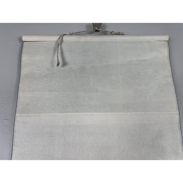 White Blue Bird & Cherry Blossoms, Japanese Hand-Painted Silk Kakejiku (Hanging Scroll), Early 20th C.entury For Sale - Image 8 of 11