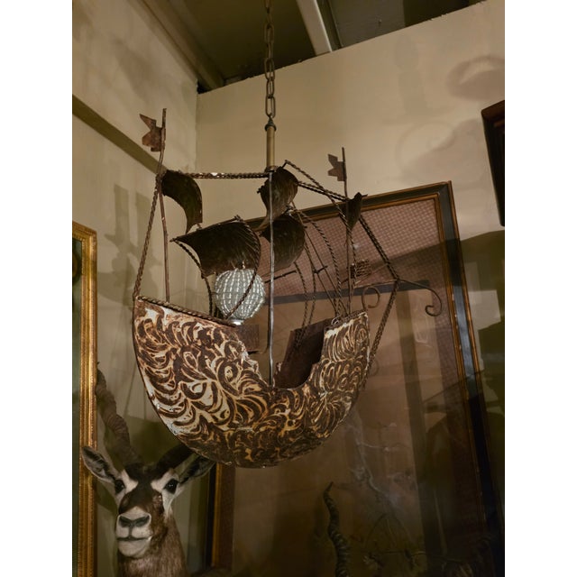 Rustic Ship Chandelier With Beaded Bulb Cover For Sale - Image 12 of 13