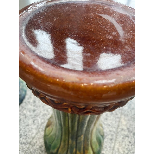 Ceramic Vintage Majolica Ceramic Planters - A Pair For Sale - Image 7 of 13