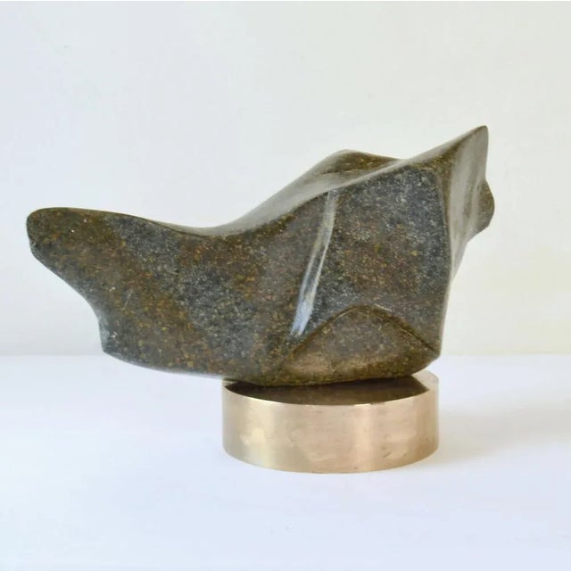 Forest Green Vintage Moss Green Marble Sculpture on Bronze Plinth by Alice Ward, 1960s For Sale - Image 8 of 10