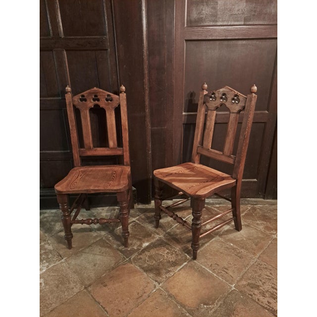 Antique Gothic Pitch Pine Hall Chairs, 1890, Set of 2 For Sale - Image 4 of 4