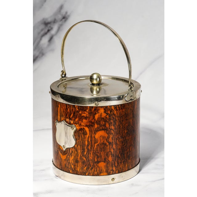 Wonderful Antique English Wood Biscuit Barrel Jar With Lid Silverplate Fittings Porcelain Liner Home Decor For Sale - Image 4 of 11