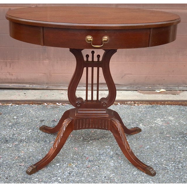 Mid 20th Century Mersman Mahogany Oval Lyre Base Duncan Phyfe Occasion Table For Sale In Washington DC - Image 6 of 10
