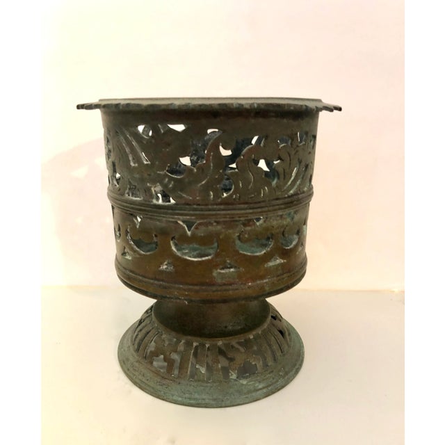 Brass 1950s Chinese Bronze/Brass Pierced Candle Holder For Sale - Image 8 of 8