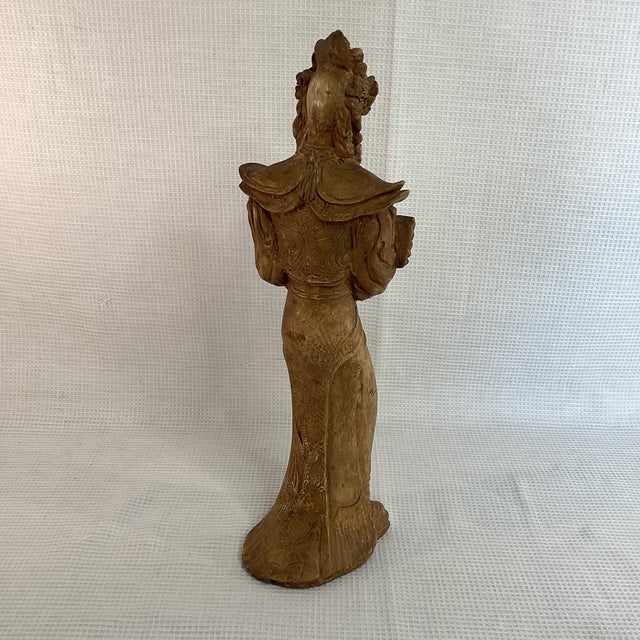 Early 20th Century Early 20th Century Asian Lady Cast Plaster Figurine Kwan Yin Bodhisattva of Compassion and Mercy For Sale - Image 5 of 11