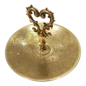 Vintage 1930s Footed Brass Etched Bowl Made in Israel by Tamar