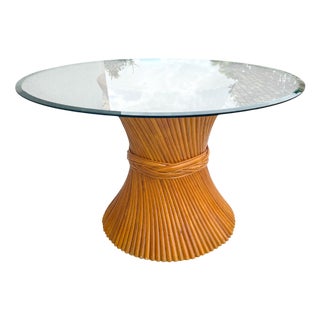Bamboo Sheaf of Wheat and Glass Dining Table from McGuire, 1970s For Sale
