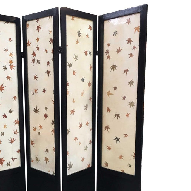 1950s 1950s Black Lacquer Folding Screen W/ Fiberglass Maple Leaf Inserts For Sale - Image 5 of 7