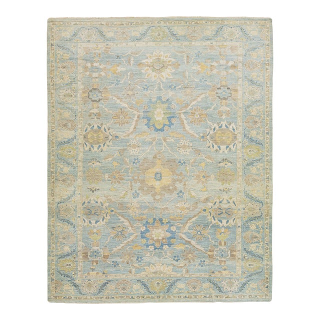 Handmade Apadana's Contemporary Sultanabad Blue Wool Rug With Floral Design For Sale