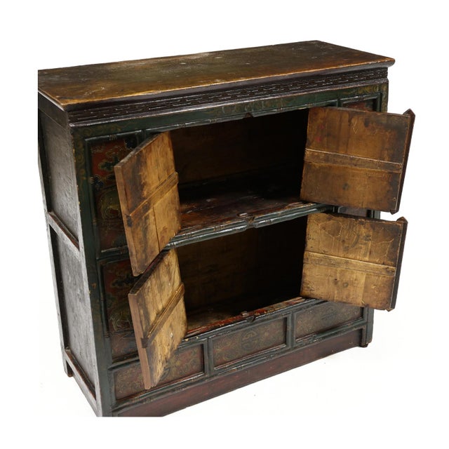 Mid 20th Century Tibetan Paint Decorated Storage Cabinet For Sale - Image 4 of 5