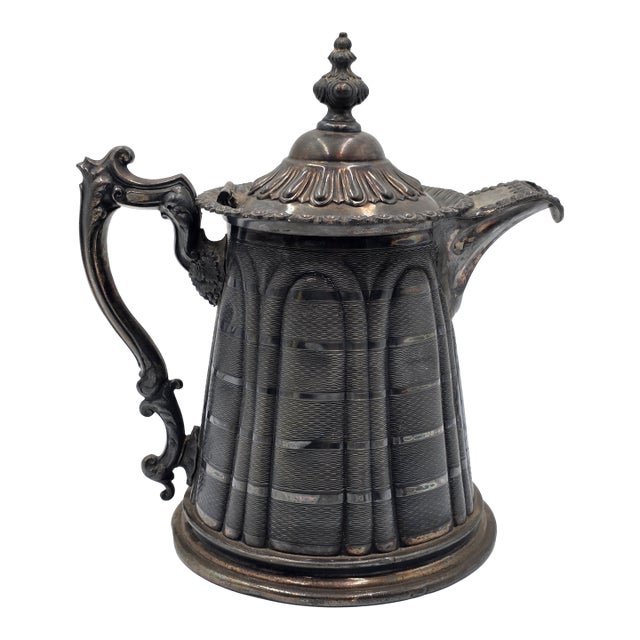 Antique 19th Century Meriden Water Pitcher Decanter Bold Ornate Silver Plate LRG Heavy For Sale