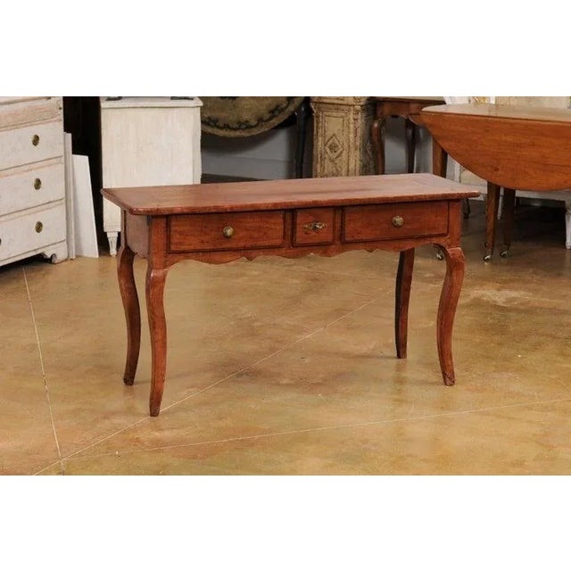 Brown 19th Century French Louis XV Style Walnut Console Table with Three Drawers For Sale - Image 8 of 13
