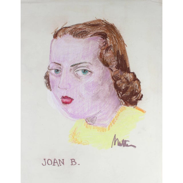 Rip Matteson "Joan B." Portrait Illustration of Girl With Red Lipstick in Pastel, Circa 1945 Circa 1945 For Sale