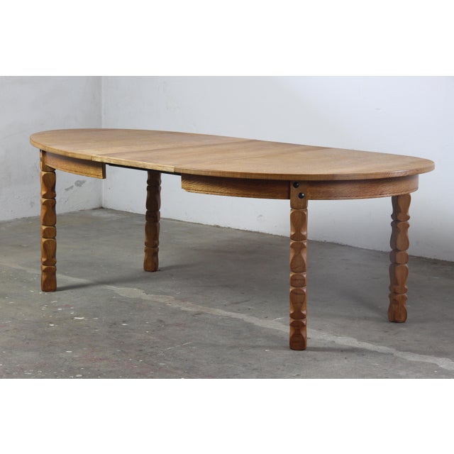 Vintage Danish Oval Oak Dining Room Table in the style of H. Kjærnulf, 1960s For Sale - Image 9 of 12
