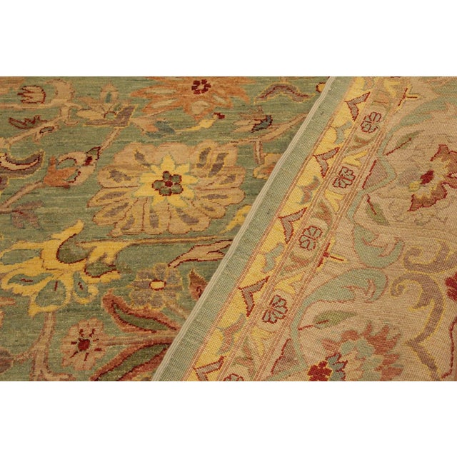 1990s Shabby Chic Kafkaz Lt. Green/Tan Wool Rug -10'0 X 14'2 For Sale In New York - Image 6 of 8