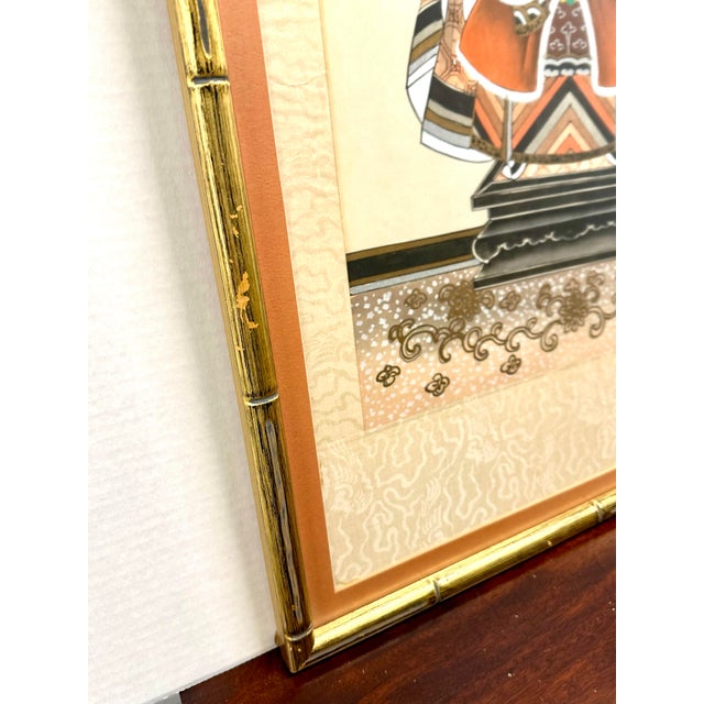 Burnt Orange 70s Ancestral Portraits on Silk, a Pair For Sale - Image 8 of 11