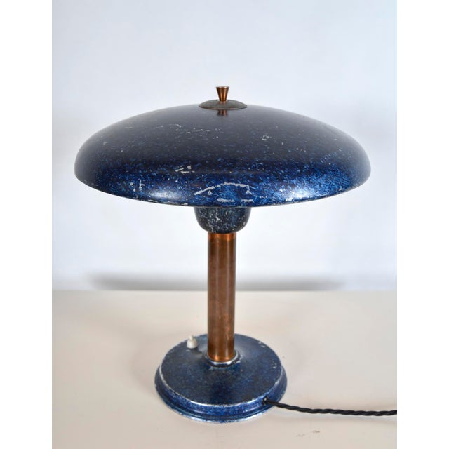 Industrial Blue Mushroom Desk Light in Aluminium and Copper, Germany, 1950s For Sale - Image 6 of 16